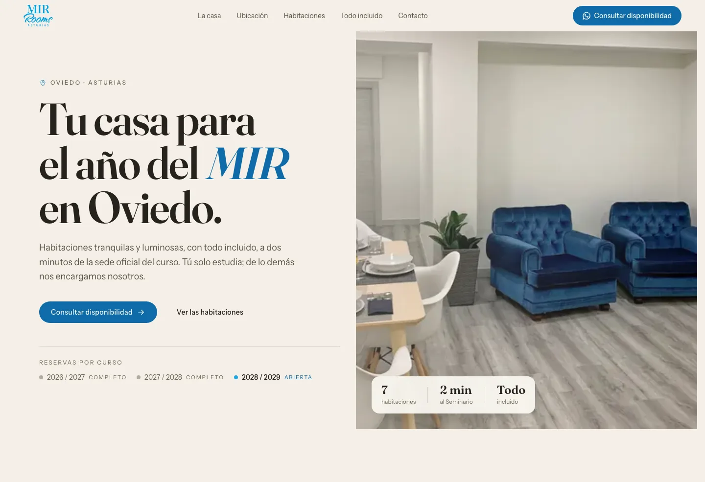 La web de MIR Rooms, diseñada por Aperture